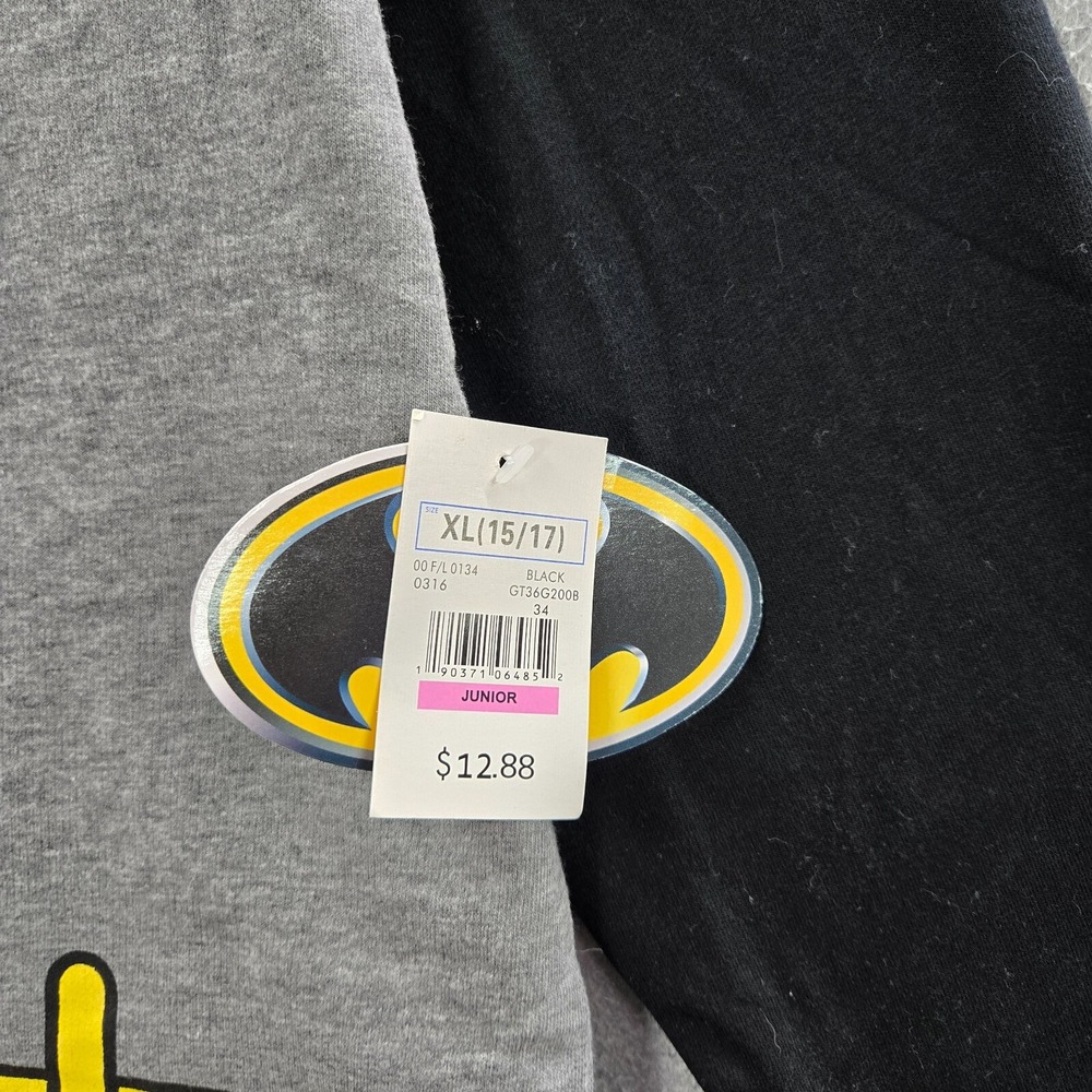 Batman Boys Sweatshirt XL Gray Logo Raglan Long Sleeve Fleece Pullover NWT - Picture 8 of 8